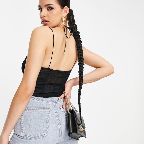 NWOT mesh halter top w ruching - Picture 2 of 5